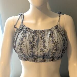 LoveShackFancy Simpson Crop Top L Blue Floral NWT $225 Boho